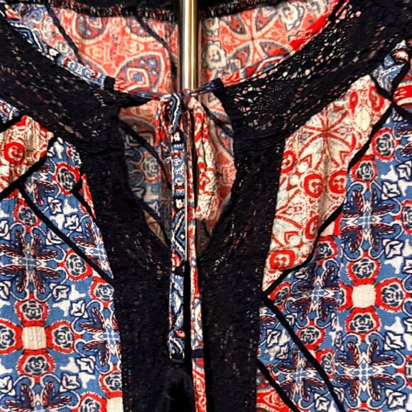 Jessica Simpson BOHO Peasant Top Lace Trim Blouse Colorful V-neck Flowy Medium - Picture 2 of 9